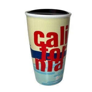 Starbucks Coffee California Beach Sunset Ceramic Travel Tumbler Mug 12 oz w/ Lid